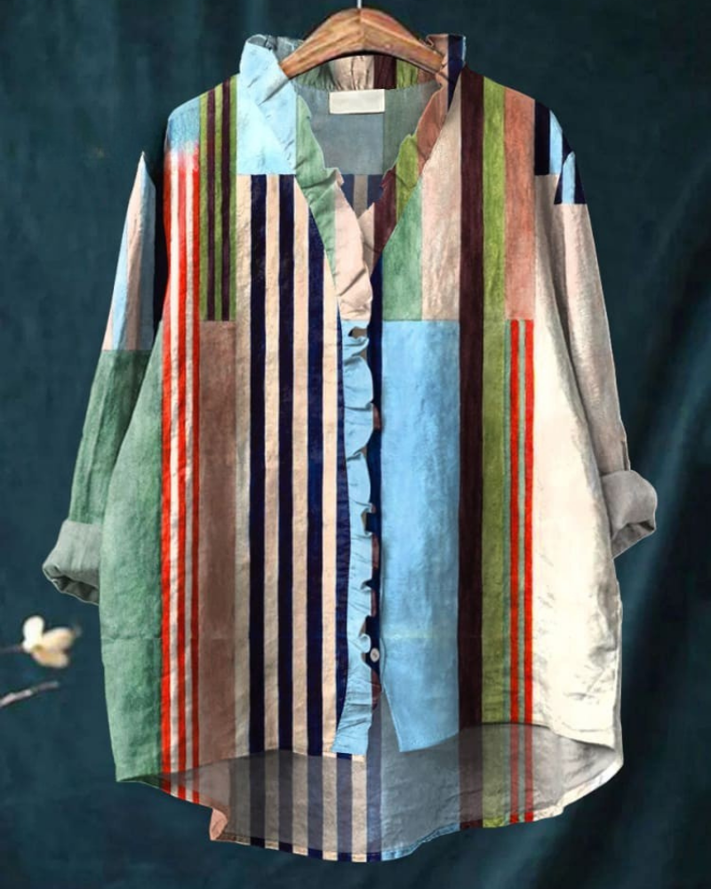 Tinley - Structured Elegance Stripe Ruffle Shirt