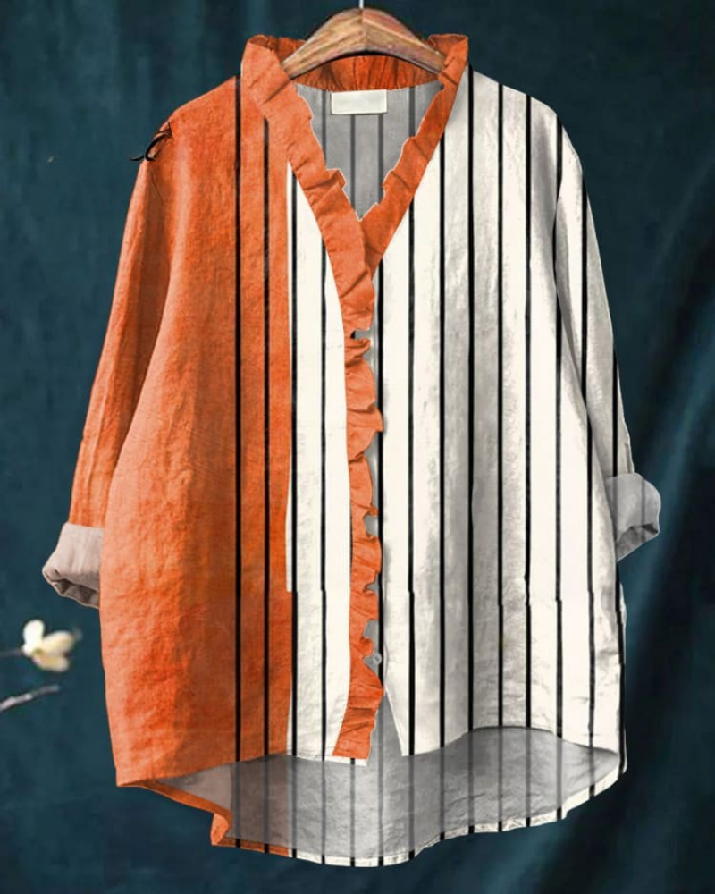 Danah - Modern Stripe Ruffle Shirt