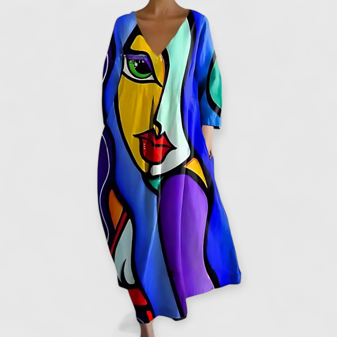 Mina – Modern Art V-Neck Dress