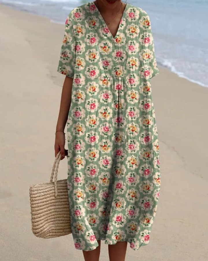 Sybil - Classic Floral V-Neck Flowy Dress