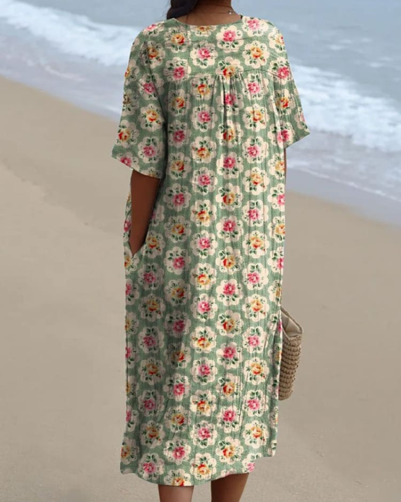 Sybil - Classic Floral V-Neck Flowy Dress