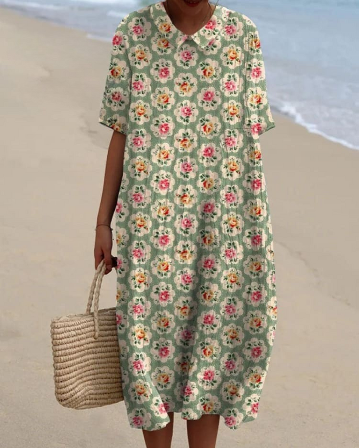 Sybil - Classic Floral V-Neck Flowy Dress