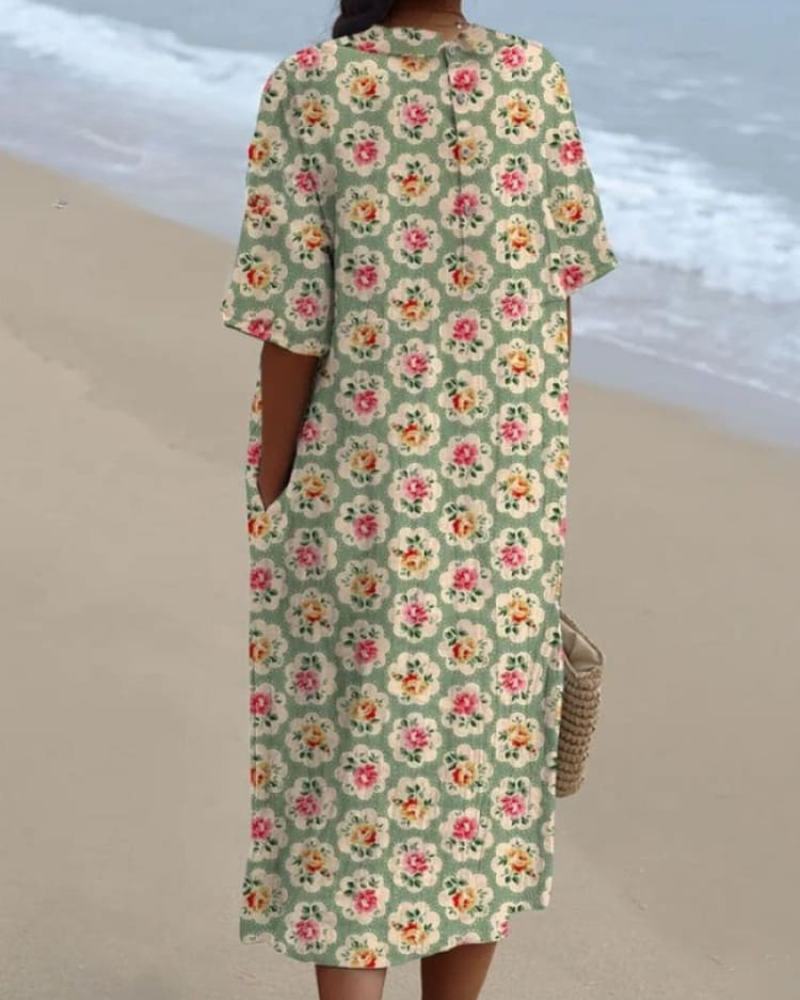 Sybil - Classic Floral V-Neck Flowy Dress