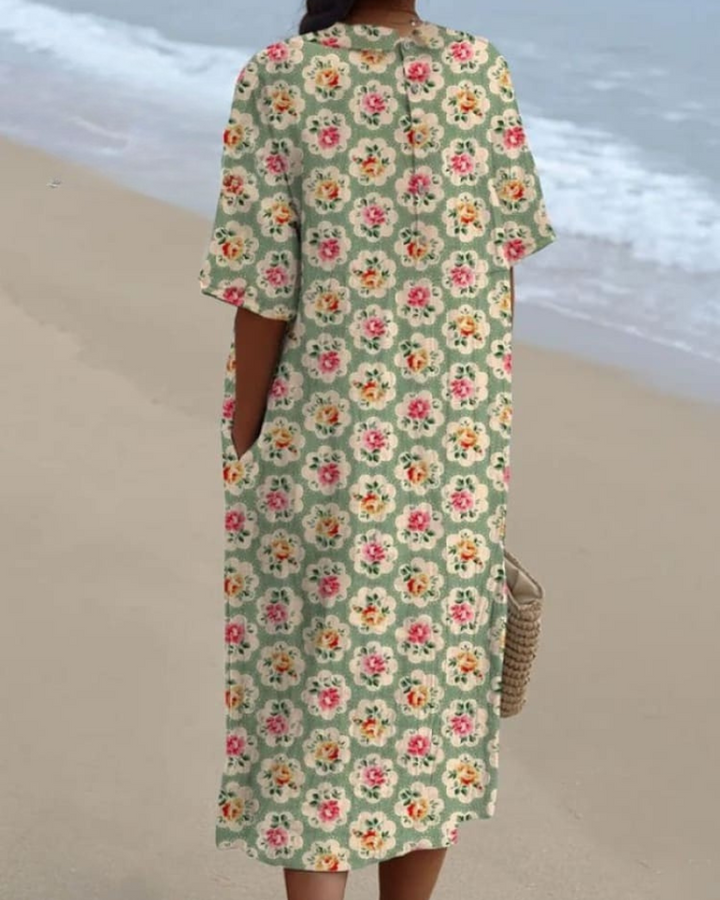 Sybil - Classic Floral V-Neck Flowy Dress