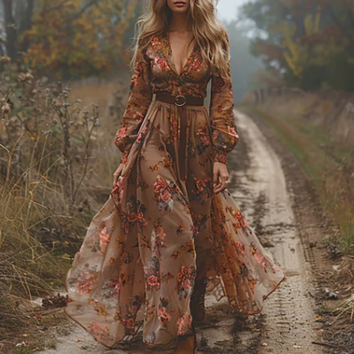 Selvara - Bohemian Floral Maxi Dress