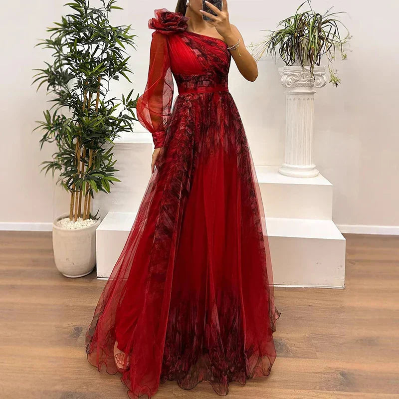 Margot – Elegant One-Shoulder Floral Dress