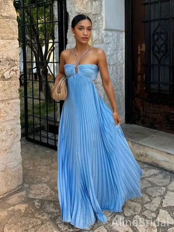 Millie - Elegant Pleated Halter Maxi Dress