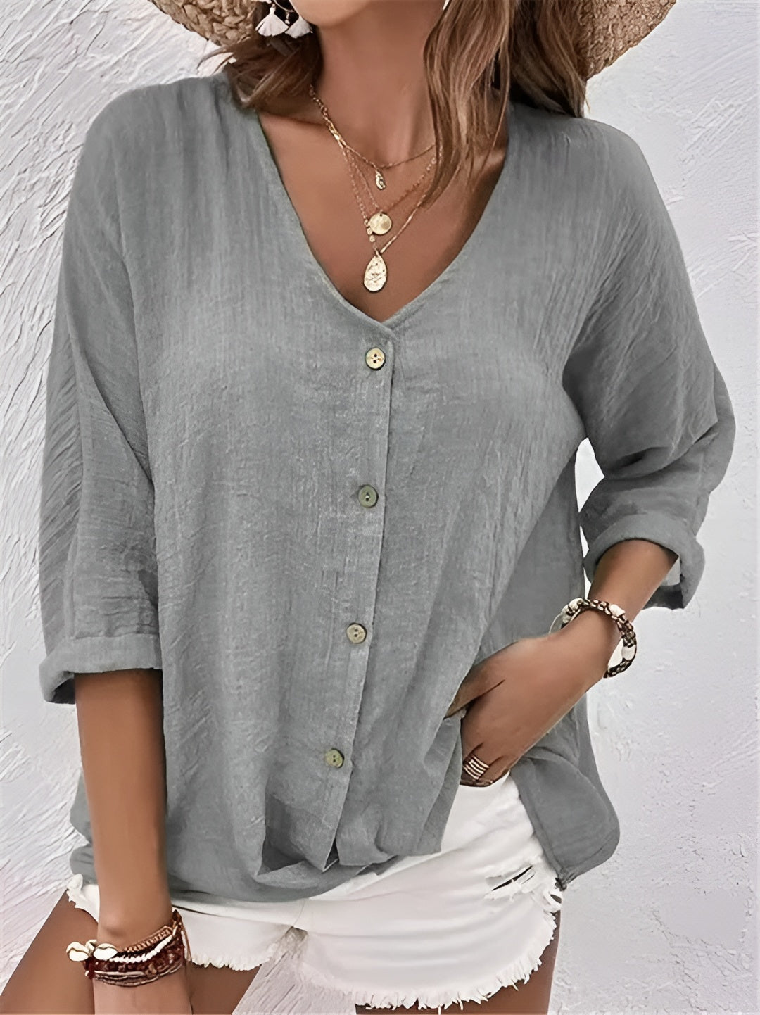 Sanne – Breezy Button Shirt Blouse